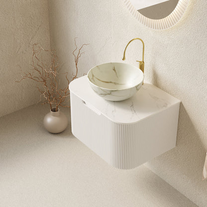 Dina 24in floating bathroom vanity with marble vessel sink and gold faucet by HouseOfZazla on Tampa Home & Garden Store