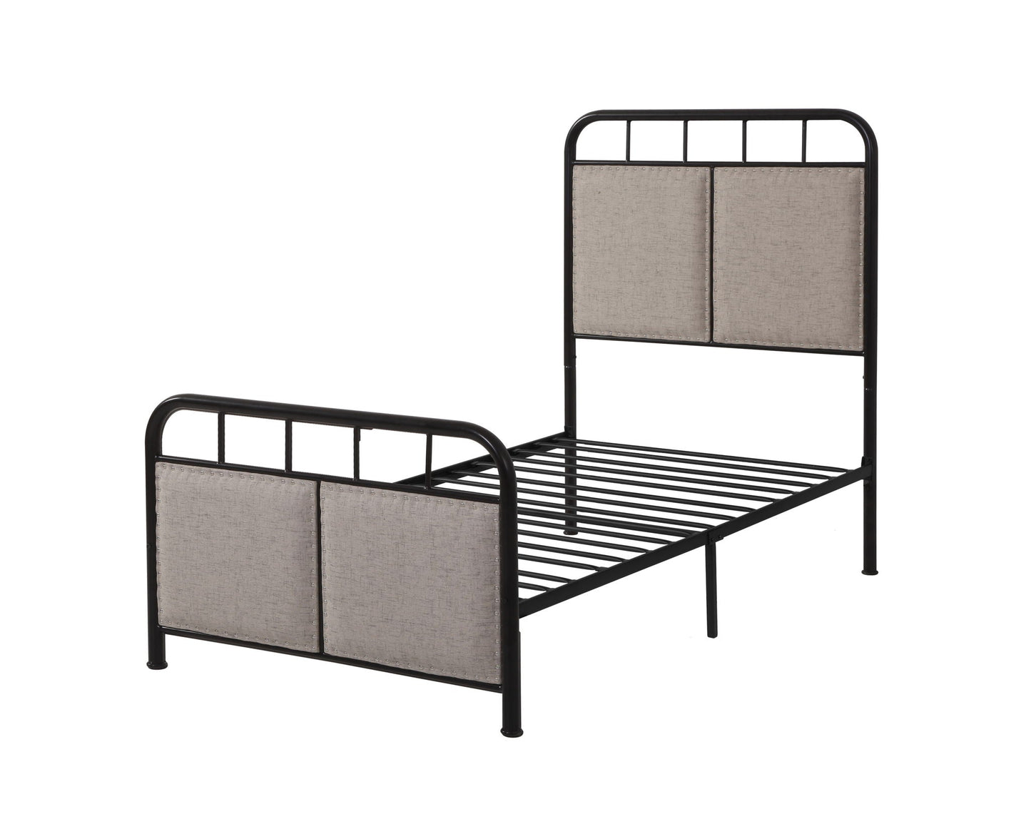 Twin Size Linen and Metal Upholstered Bed Frame