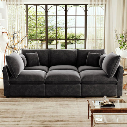 Modern U-shaped gray sectional sofa with plush cushions, 2-piece living room set in a bright home on Tampa Home & Garden Store