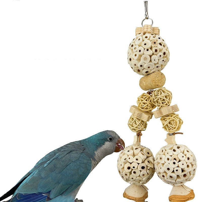 Parrot Natural Gnawing Molar Grinding Toy for birds with natural wood bead clusters on Tampa Home & Garden Store