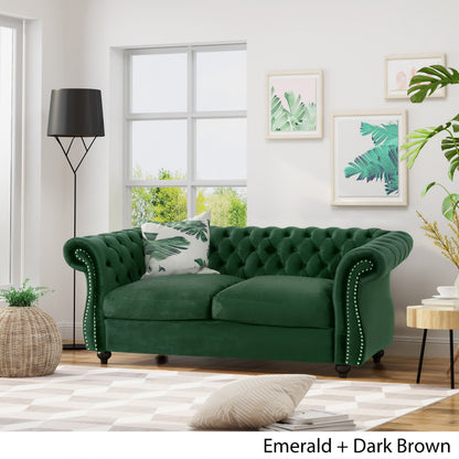 A Tufted Velvet Chesterfield Loveseat Sofa