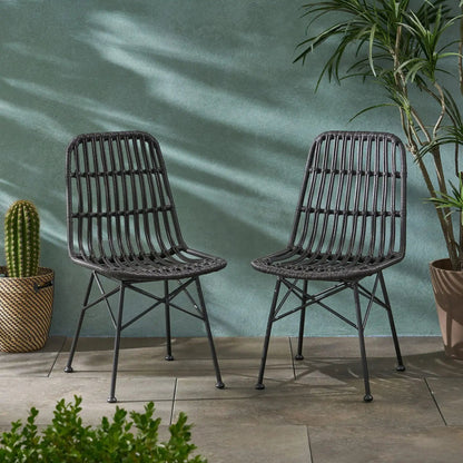 Sawtelle Outdoor Dining Chair pair in black wicker with metal legs by HouseOfZazla on Tampa Home & Garden Store