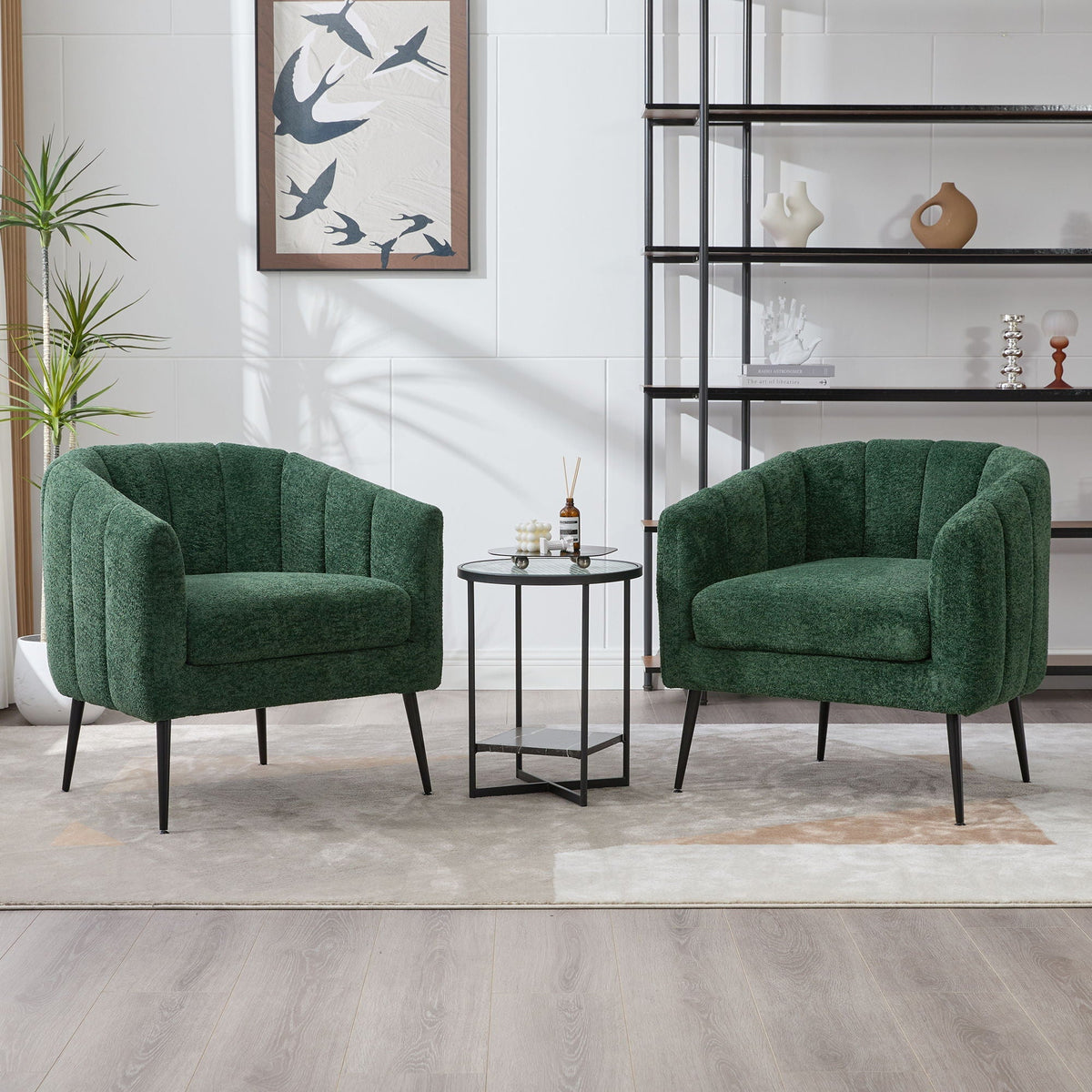 Vanity Barrel Accent Lounge Chair set of 2 in dark green velvet wraparound back HouseOfZazla on Tampa Home & Garden Store