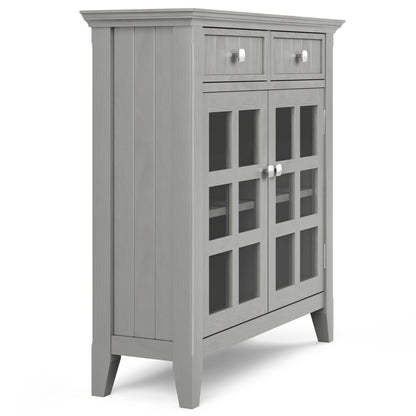 Acadian entryway storage cabinet in grey wood with glass doors, HouseOfZazla on Tampa Home & Garden Store