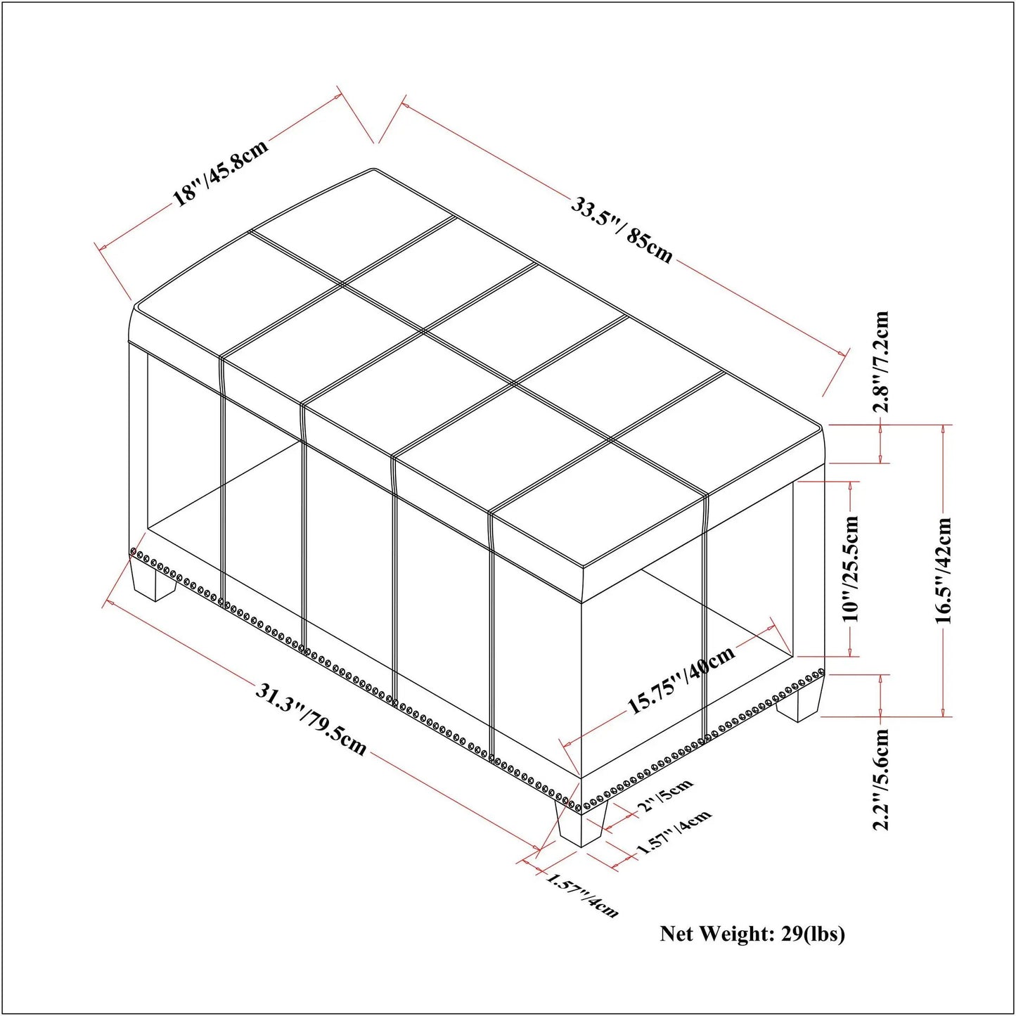 Amelia grid-tufted storage ottoman bench by Unique Piece Furniture with modular panels on Tampa Home & Garden Store
