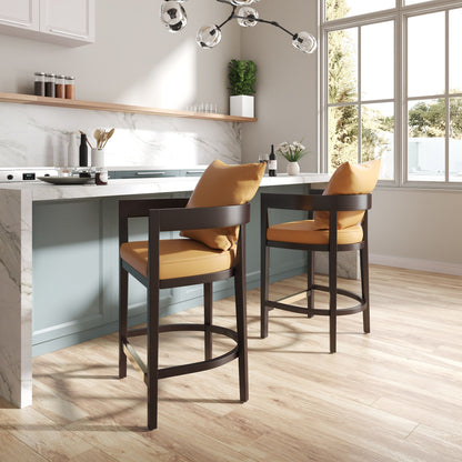 Counter stools with upholstered tan seats, set of 3, Mid-Century design, HouseOfZazla on Tampa Home & Garden Store
