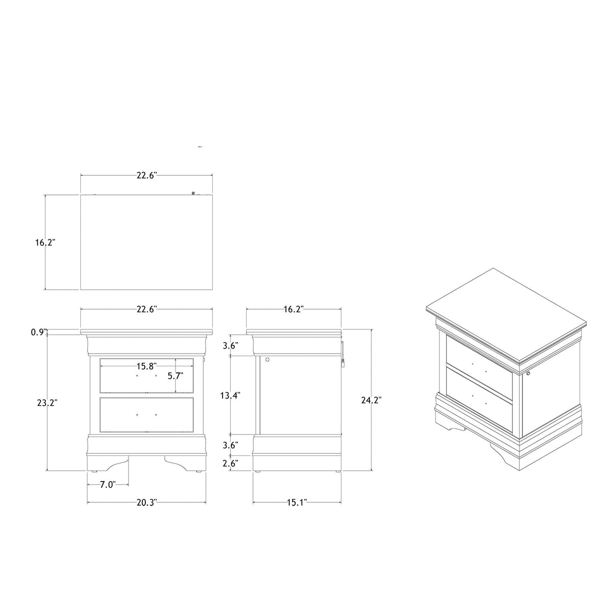 Charlston 5 Piece Bedroom Set with LED Headboard blueprint of bed, dresser, nightstands on Tampa Home & Garden Store