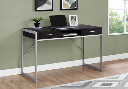Computer desk for home office with laptop space, drawers and shelf, dark wood top, metal frame on Tampa Home & Garden Store
