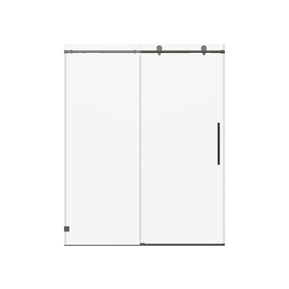 Frameless Single Sliding Shower Doors with two clear glass panels and brushed nickel top track by HouseOfZazla on Tampa Home & Garden Store