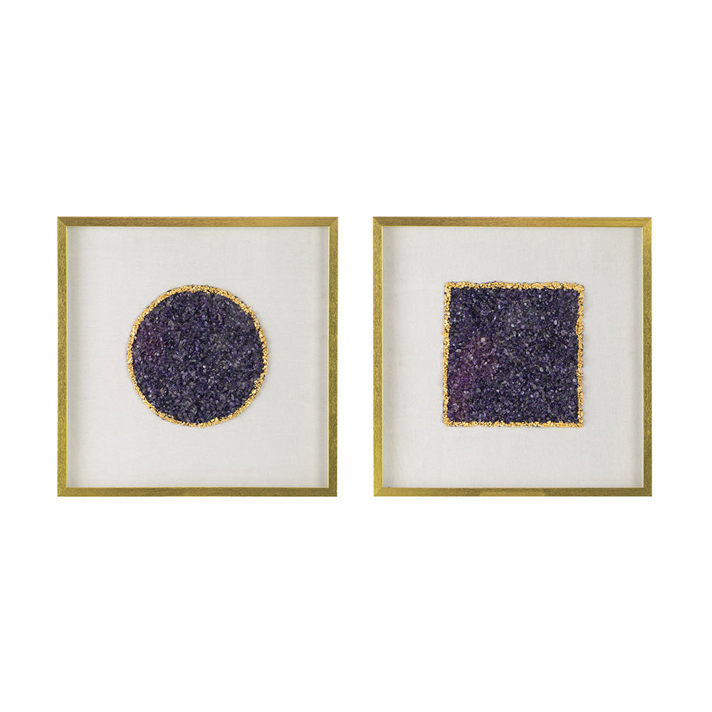 Lillian Améthyste Shadow Box Duo wall art HouseOfZazla with purple amethyst in gold frames on Tampa Home & Garden Store