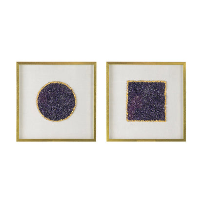 Lillian Améthyste Shadow Box Duo wall art HouseOfZazla with purple amethyst in gold frames on Tampa Home & Garden Store