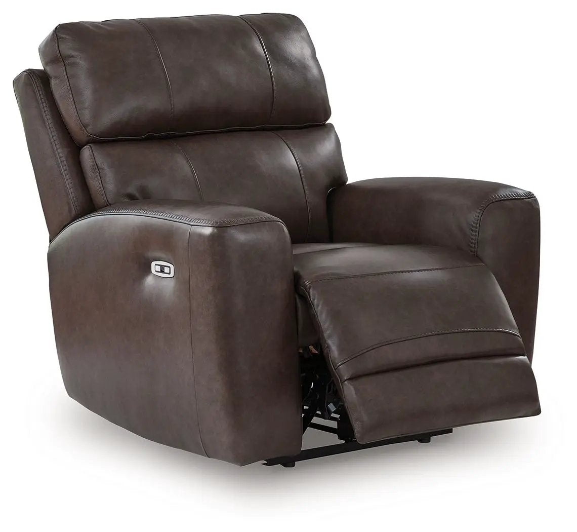 Crossplex power recliner with adjustable headrest in smoke brown leather Unique Piece Furniture on Tampa Home & Garden Store
