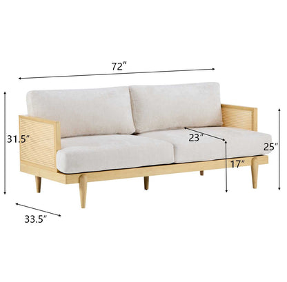 Emir 72-inch square-arm boucle sofa HouseOfZazla cane rattan sides wooden frame beige upholstery on Tampa Home & Garden Store