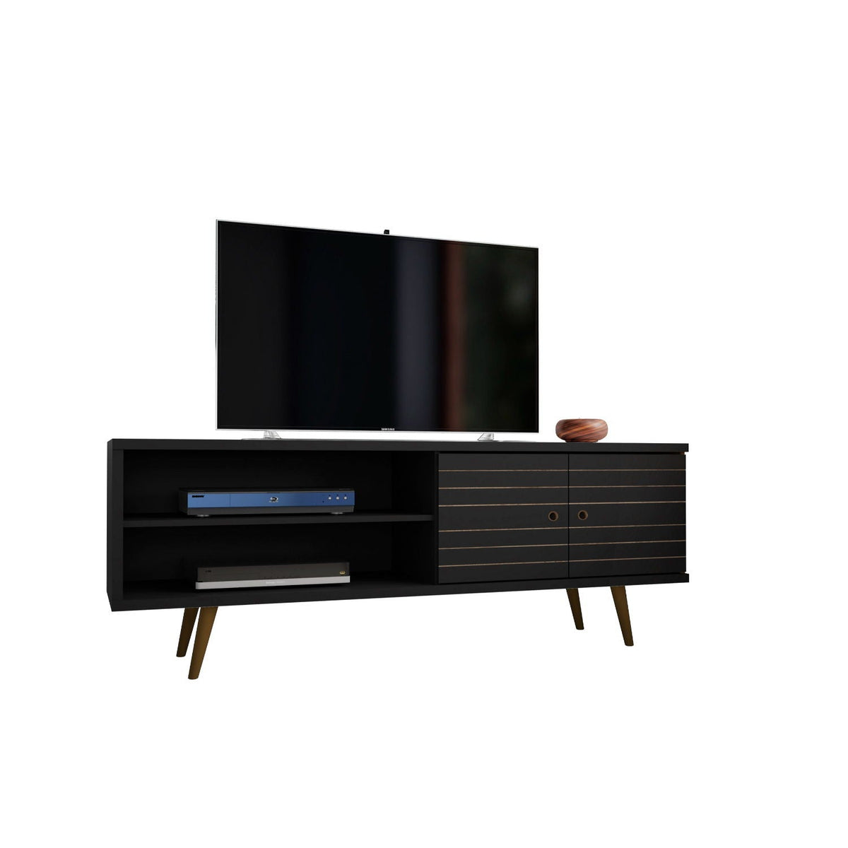 63in TV Stand with solid wood legs and hidden storage in black by HouseOfZazla on Tampa Home & Garden Store