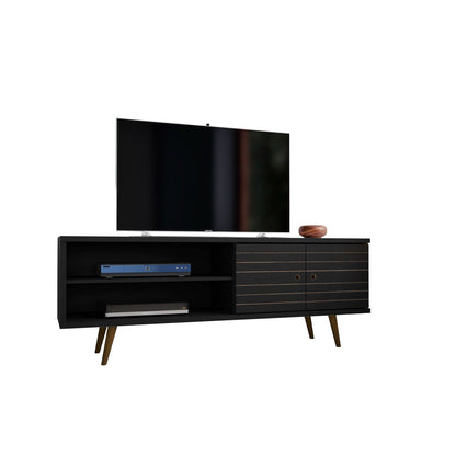 63in TV Stand with solid wood legs and hidden storage in black by HouseOfZazla on Tampa Home & Garden Store