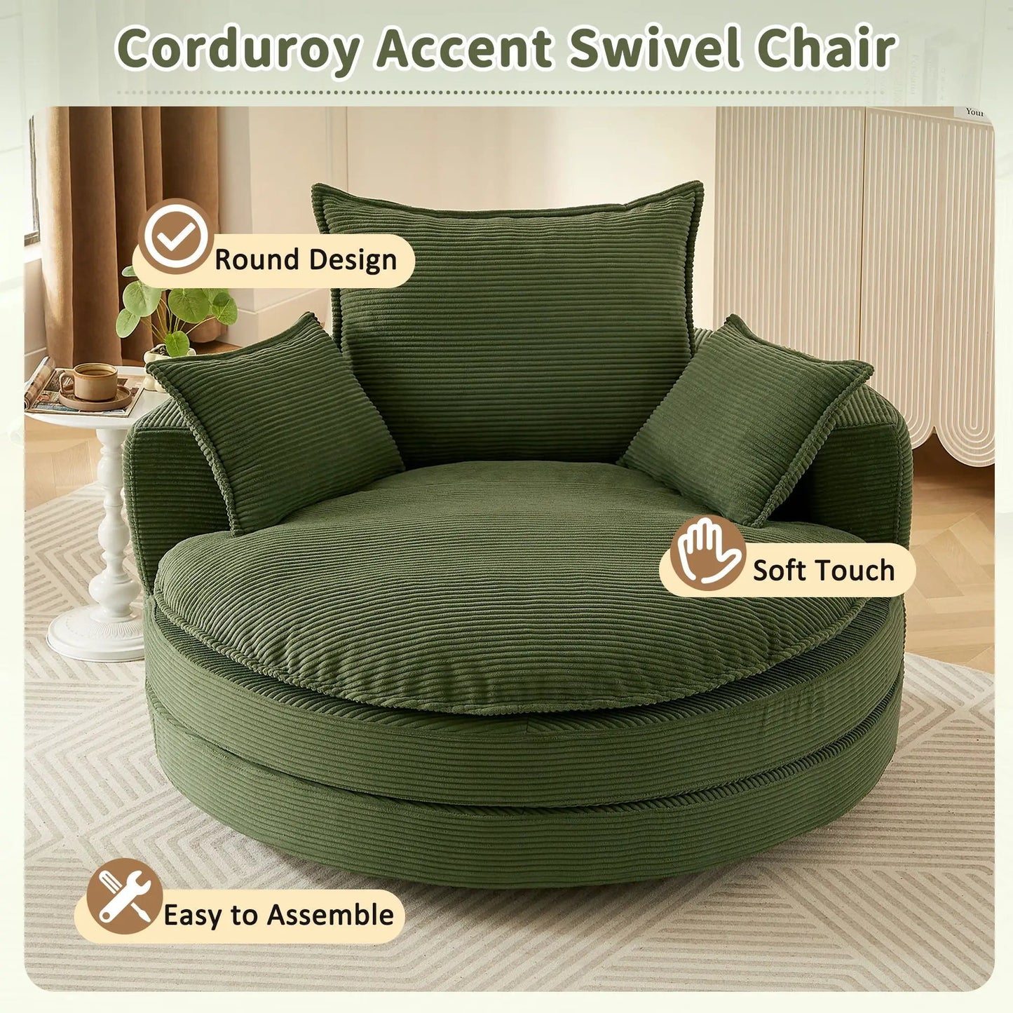 360 Degree Swivel Barrel Chair with Dual Cushions