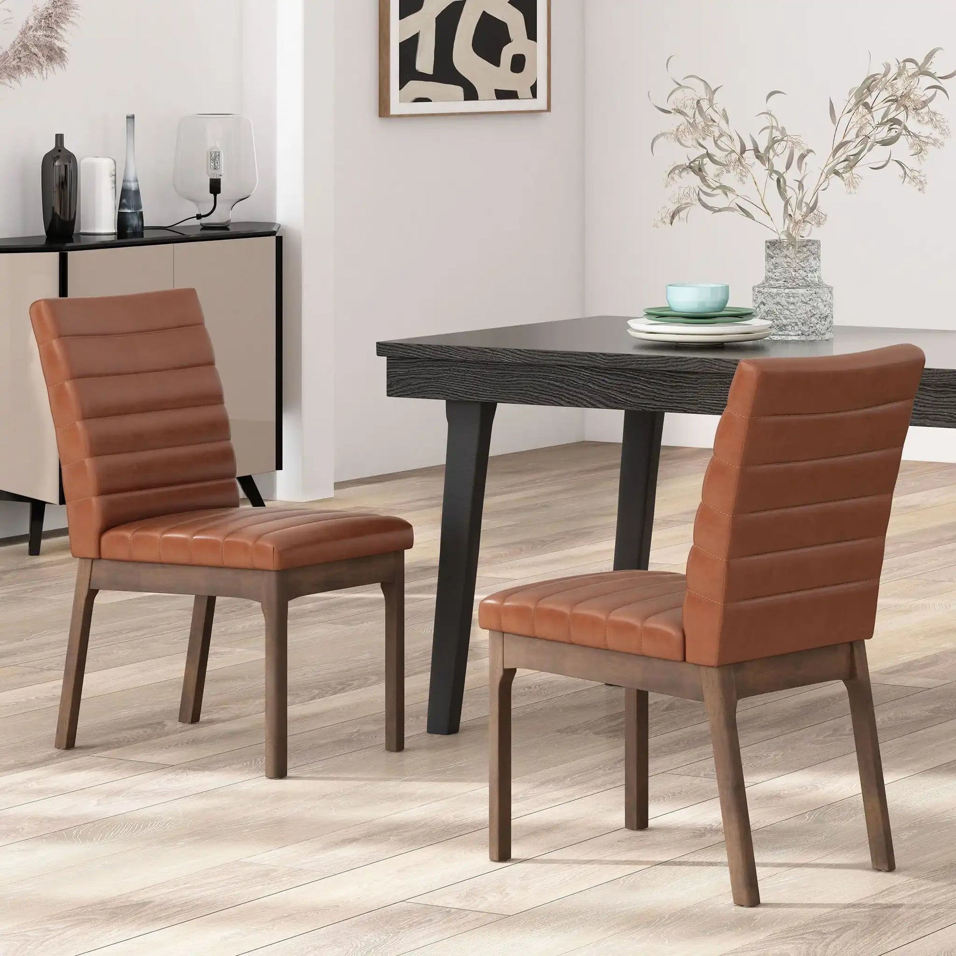 Upholstered dining chairs with rubber legs, brown leatherette, HouseOfZazla Set of 2 on Tampa Home & Garden Store
