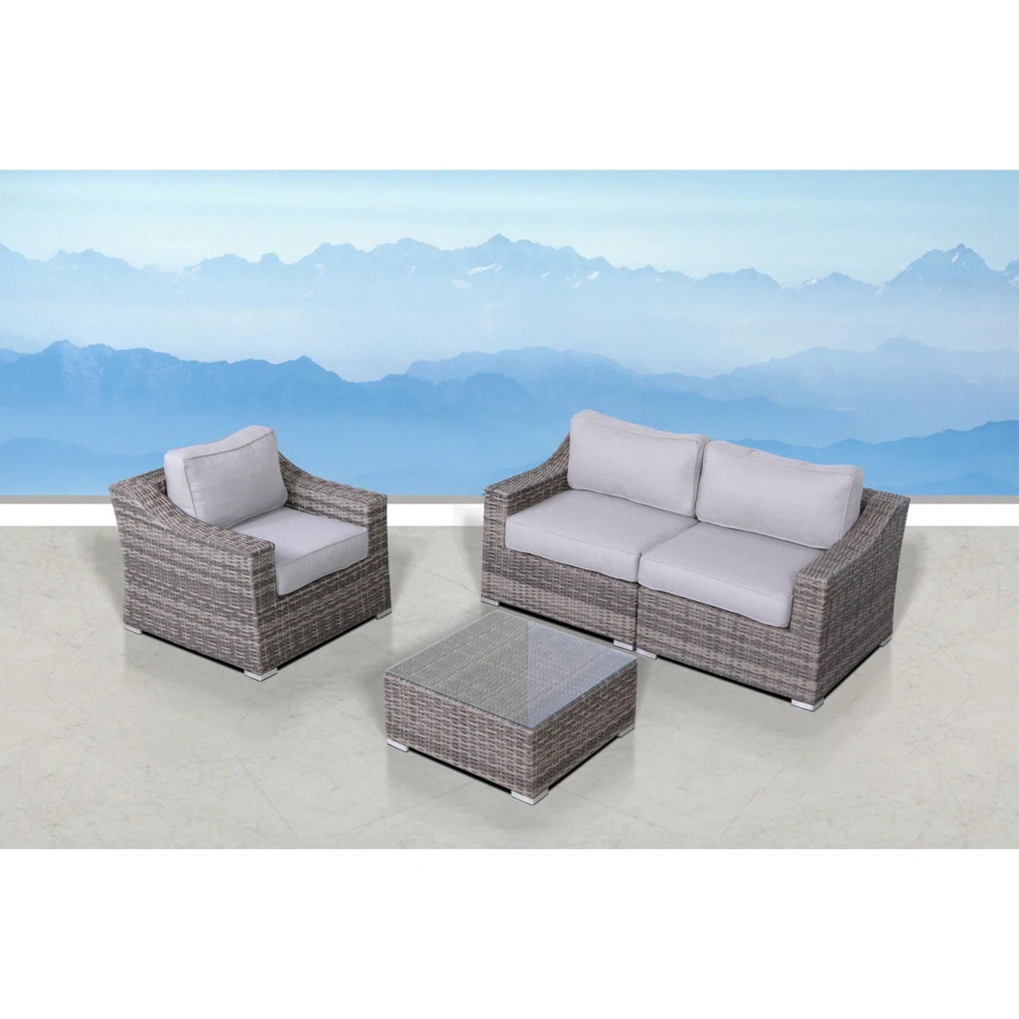 Outdoor Wicker Set With Glass Table And Cushions