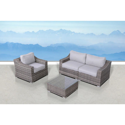 Outdoor Wicker Set With Glass Table And Cushions