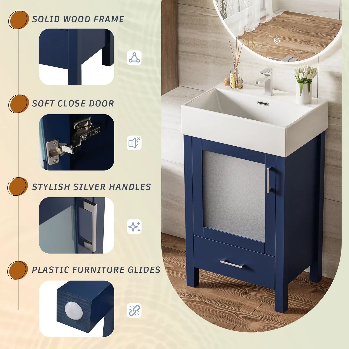 Bathroom Vanity with Ceramic Sink and Storage