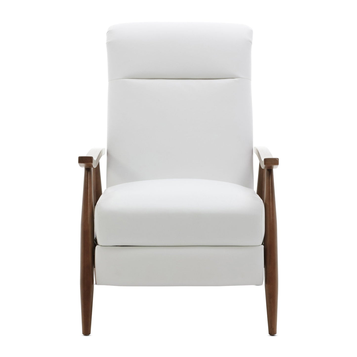 Sarasota Arm Push Back Recliner by HouseOfZazla, white upholstery with brown wood arms on Tampa Home & Garden Store