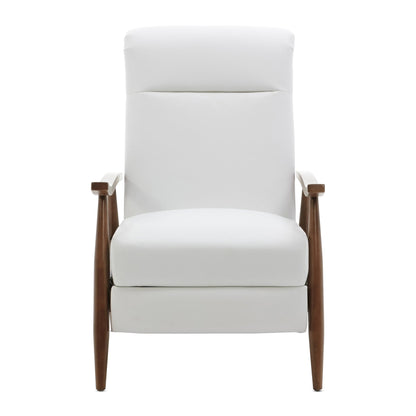 Sarasota Arm Push Back Recliner by HouseOfZazla, white upholstery with brown wood arms on Tampa Home & Garden Store