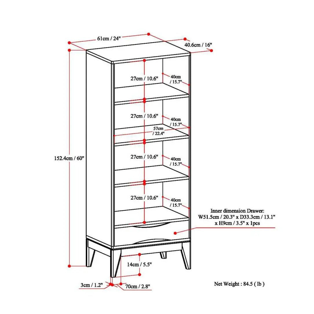 Harper Bookcase With Storage by Unique Piece Furniture, bookshelf with shelves and bottom drawer on Tampa Home & Garden Store