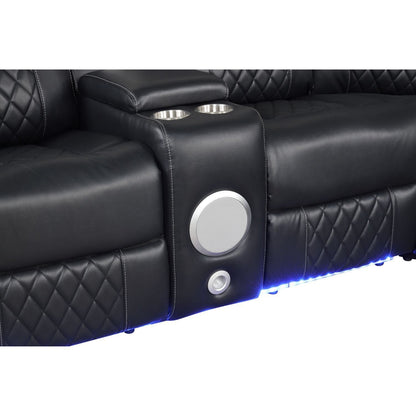 Lacrosse power reclining sectional sofa black leather chaise by HouseOfZazla with cup holders on Tampa Home & Garden Store