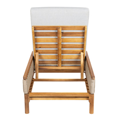 Sun lounger solid acacia wood with grey cushions and light grey wicker by HouseOfZazla on Tampa Home & Garden Store