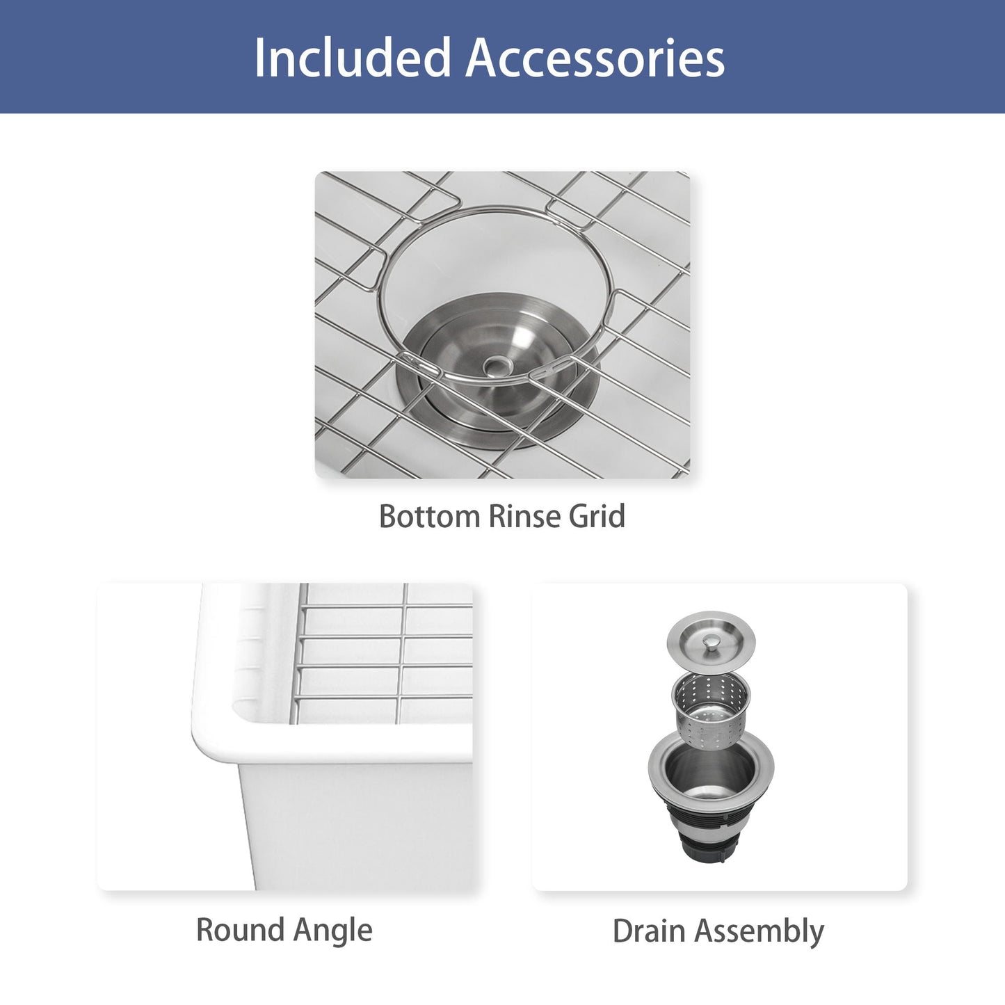 Bottom rinse grid and drain assembly for undermount sinks in stainless steel on Tampa Home & Garden Store