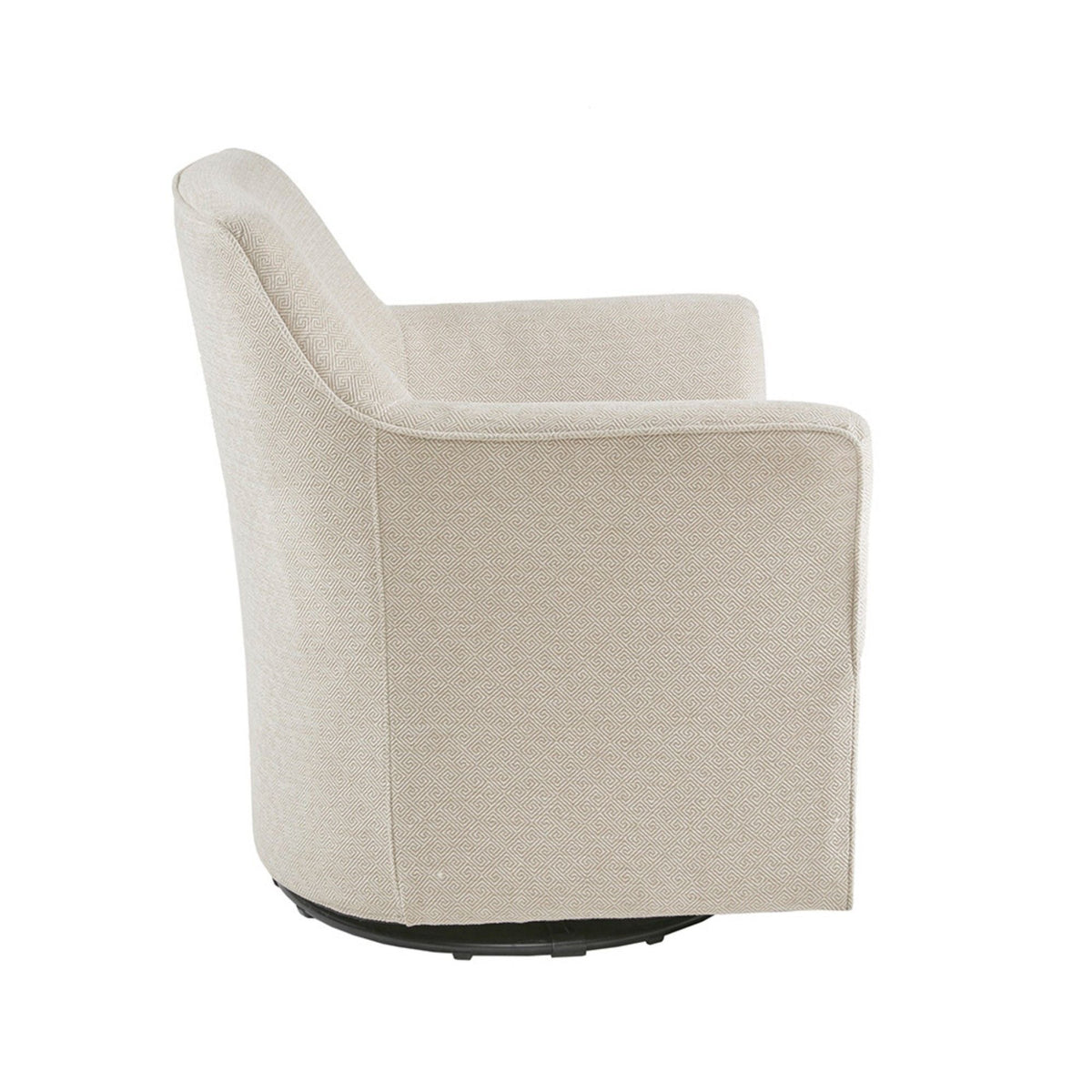 Swivel glider chair in beige textured fabric with metal base and 360° rotation on Tampa Home & Garden Store