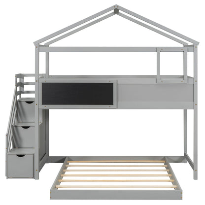 House Style bunk bed with storage staircase in gray metal, includes built-in drawers on Tampa Home & Garden Store
