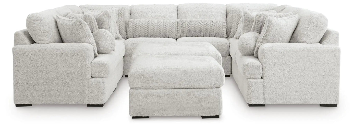 Cuddle Plush Sectional by Unique Piece Furniture in gray plush fabric with ottoman on Tampa Home & Garden Store