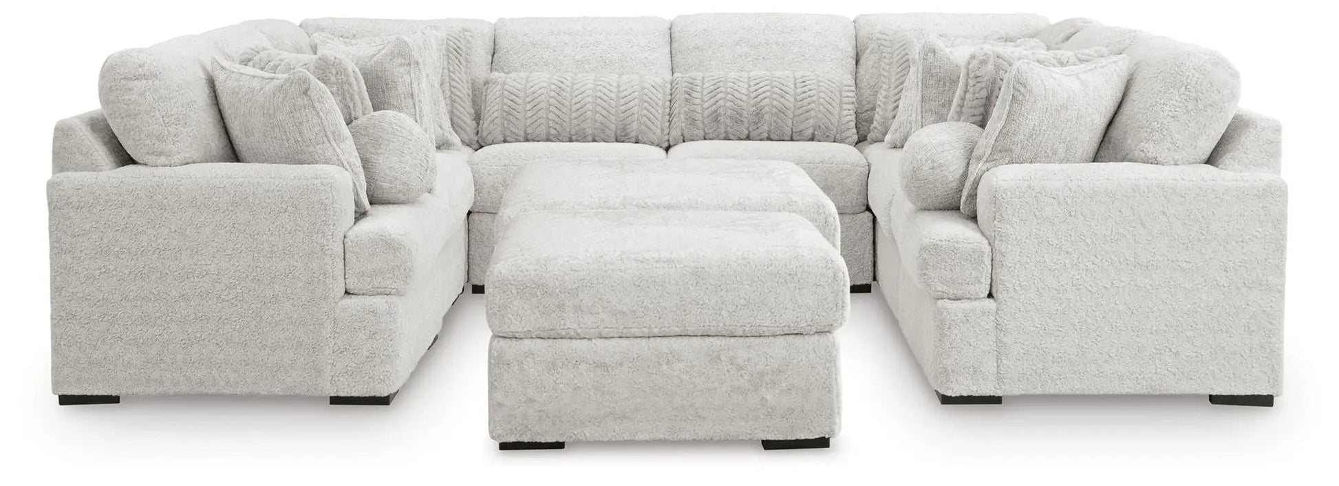 Cuddle Plush Sectional by Unique Piece Furniture in gray plush fabric with ottoman on Tampa Home & Garden Store