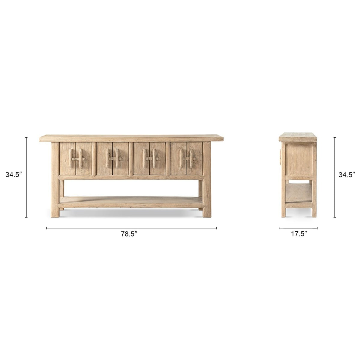 Sideboard set in reclaimed pine with lower shelf and four doors by HouseOfZazla, natural finish; end table on Tampa Home & Garden Store