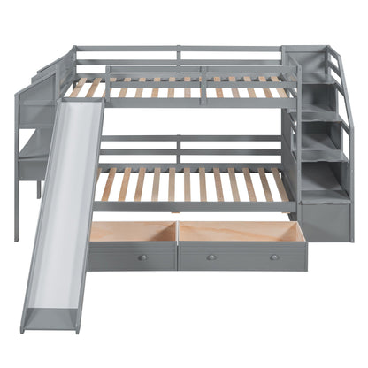 Gray metal bunk bed with storage staircase, slide, desk, drawers, shelves by HouseOfZazla on Tampa Home & Garden Store