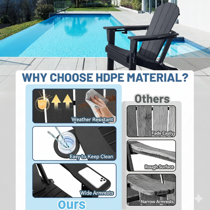 Folding Black Hdpe Adirondack Chair And Cup