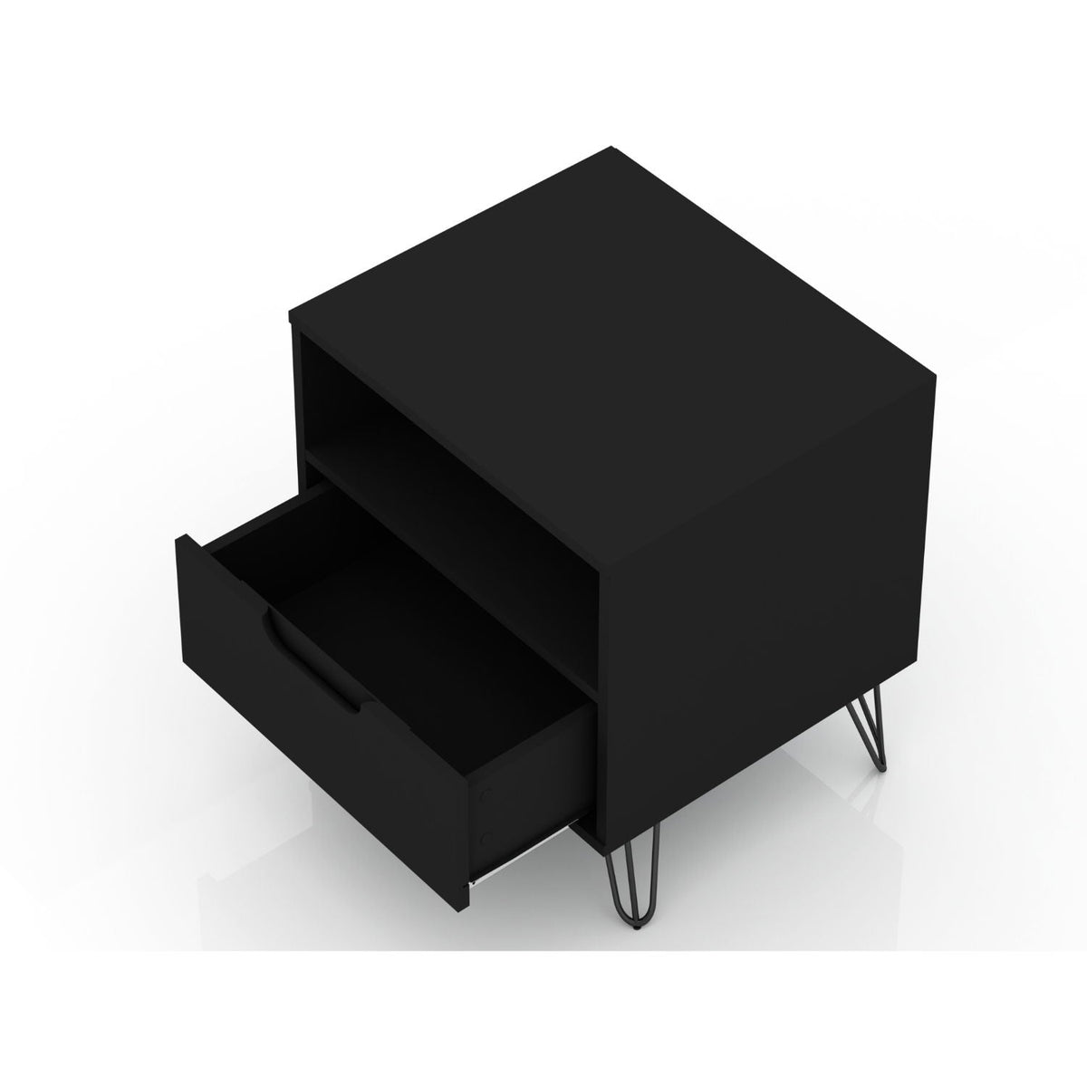 Rockefeller Nightstand with 1 drawer, black finish and splayed metal legs, HouseOfZazla on Tampa Home & Garden Store