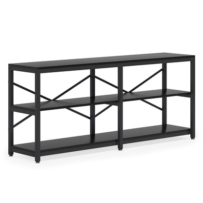 Extra Long Console Table with X Back Design and 3-Tier Storage in Black Metal on Tampa Home & Garden Store