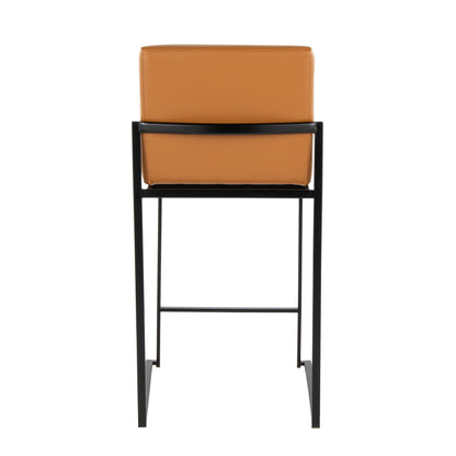 High back contemporary barstool in tan leather with a black metal frame on Tampa Home & Garden Store