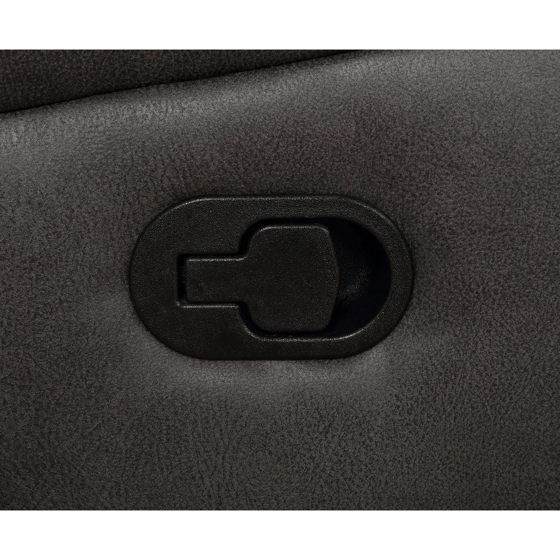 Franklin padded arm glider recliner charcoal upholstery closeup with recline lever on Tampa Home & Garden Store