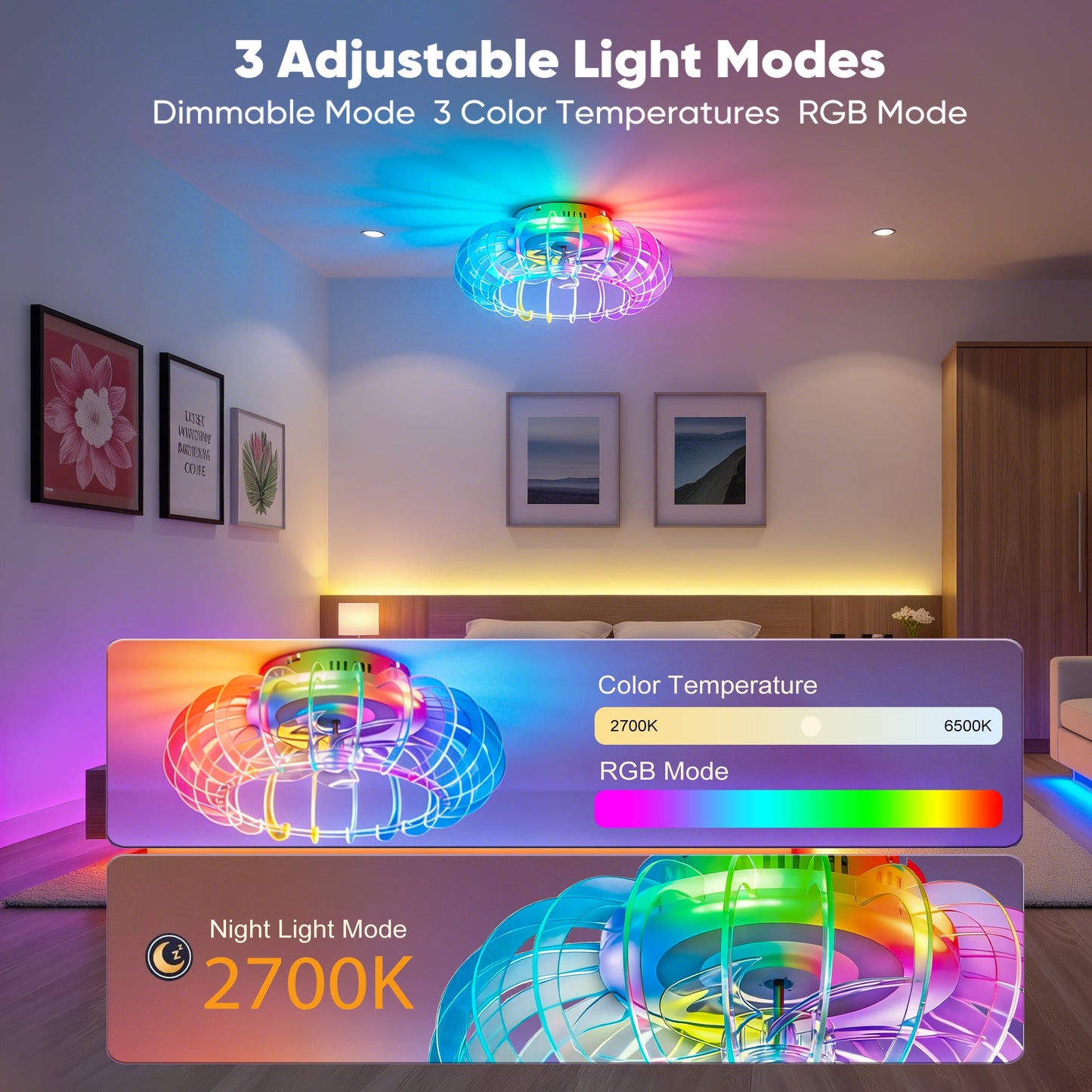 21'' Low Profile Bladeless Ceiling Fan with Lights by HouseOfZazla RGB LED 2700K–6500K on Tampa Home & Garden Store