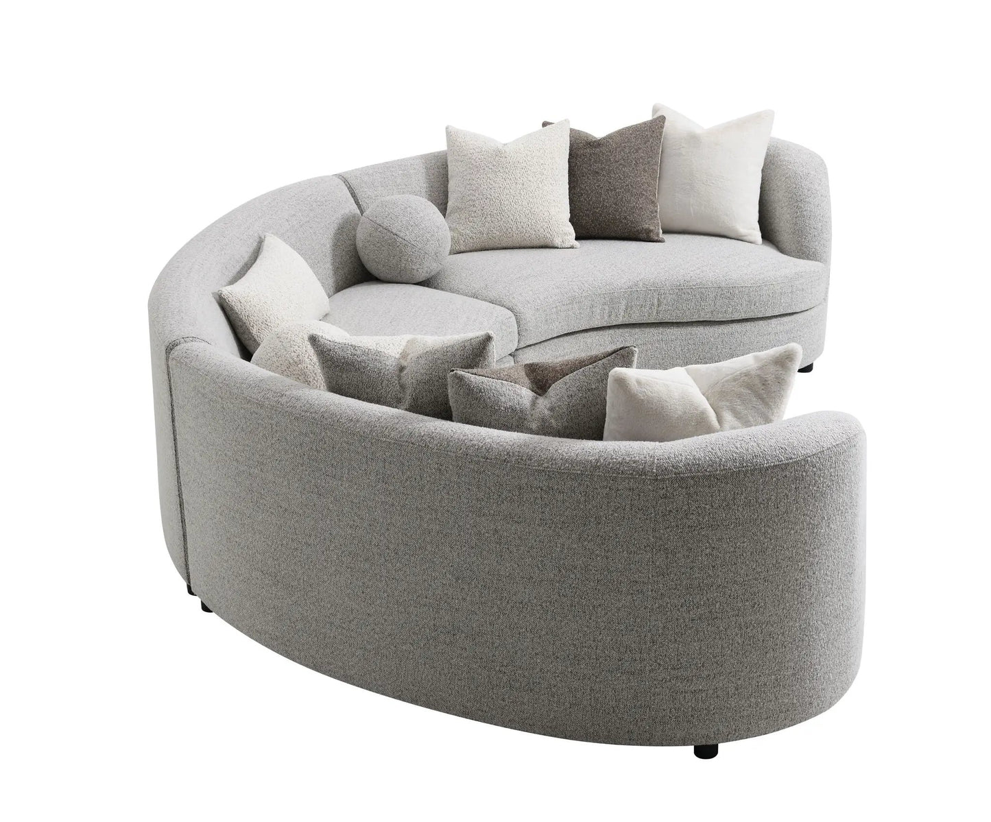 Ivria boucle sectional sofa with 9 gray pillows, curved design, soft fabric on Tampa Home & Garden Store