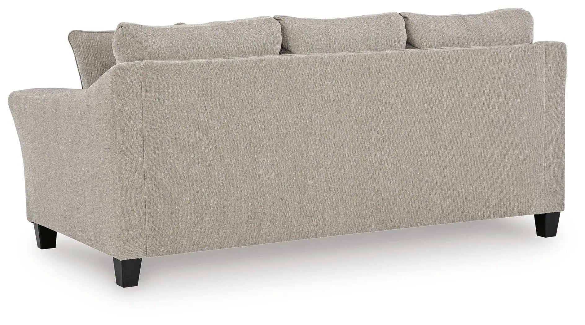 Willarae taupe stationary sofa in textured fabric with back cushions and dark legs on Tampa Home & Garden Store