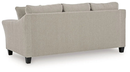 Willarae taupe stationary sofa in textured fabric with back cushions and dark legs on Tampa Home & Garden Store