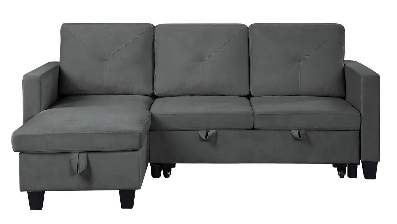 Nova reversible sleeper sectional sofa with storage chaise in gray fabric; left chaise, 3-seat on Tampa Home & Garden Store