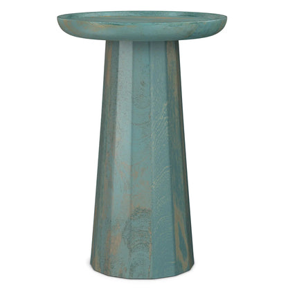 Dayton Handcrafted Wooden Accent Table with teal distressed finish and faceted pedestal base on Tampa Home & Garden Store
