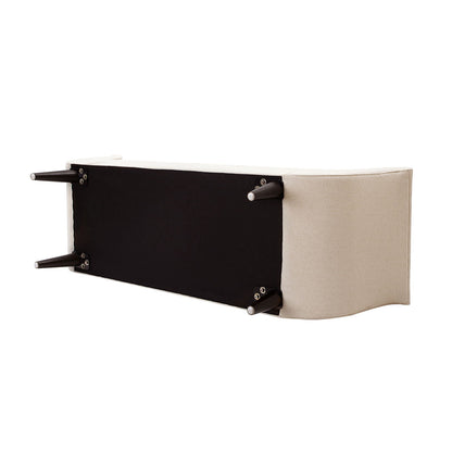 Tufted Flared Arm Entryway Bench beige upholstery underside panel with cone legs on Tampa Home & Garden Store