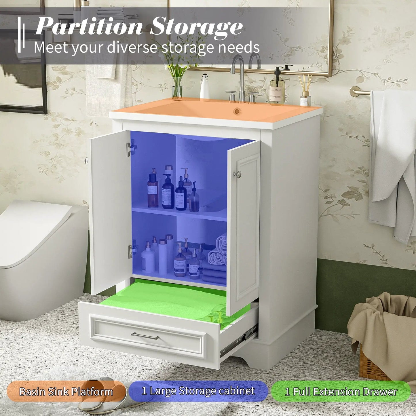 Bathroom Vanity With Ceramic Sink and Cabinet