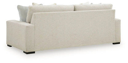 Conlee-Pike Linen Sofa, beige stationary sofa with back cushions and black block legs on Tampa Home & Garden Store